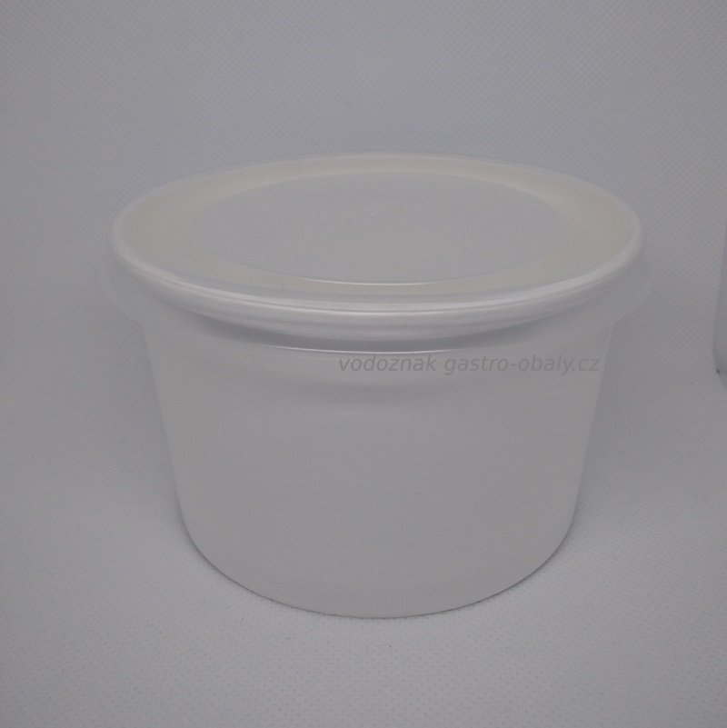 Bílý papírový EKO kelímek na suché potraviny, 400ml, 16oz, i s víkem (500+500ks)