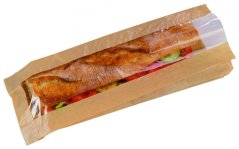 Sáček papírový hnědý na bagetu s okénkem 12+4x34cm (1000ks)
