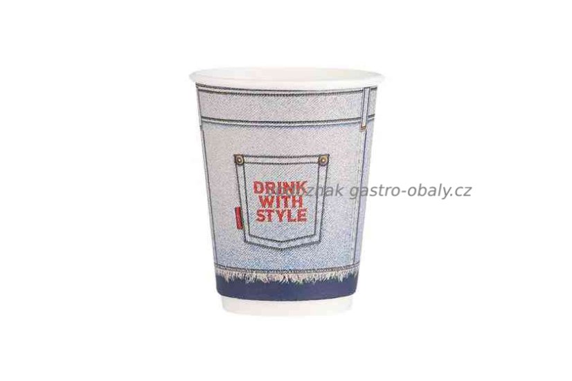 EKO papírový kelímek dvouvrstvý 200ml 8oz JEANS DESIGN (500ks)