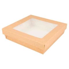 Krabice papírová s víkem s průhledem 14x14x5cm 750ml (250ks)