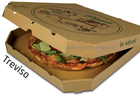 Hnědá papírová krabice na pizzu 33x33x3cm s potiskem (150ks)