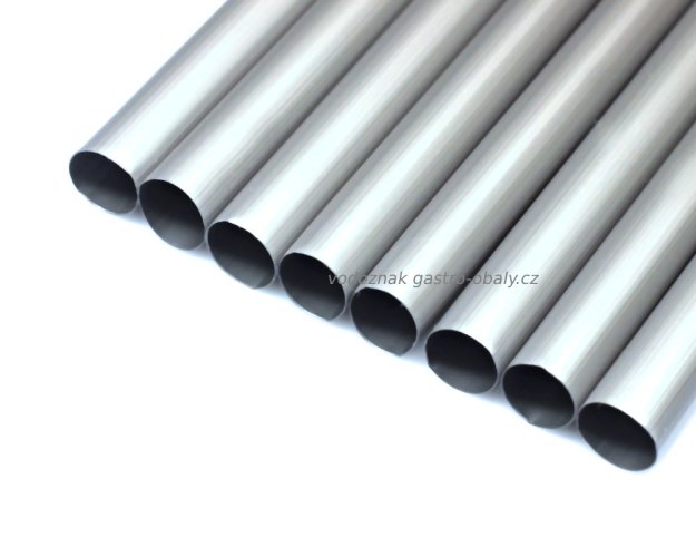 Znovupoužitelné plastové brčko JUMBO stříbrné 25cm 8mm (6000ks)