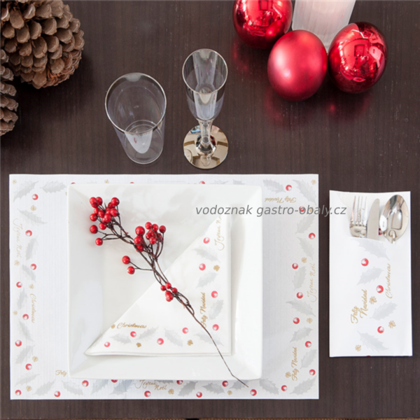 Vánoční obal/kapsa na příbory s vánočním ubrouskem  33x40cm (250ks)