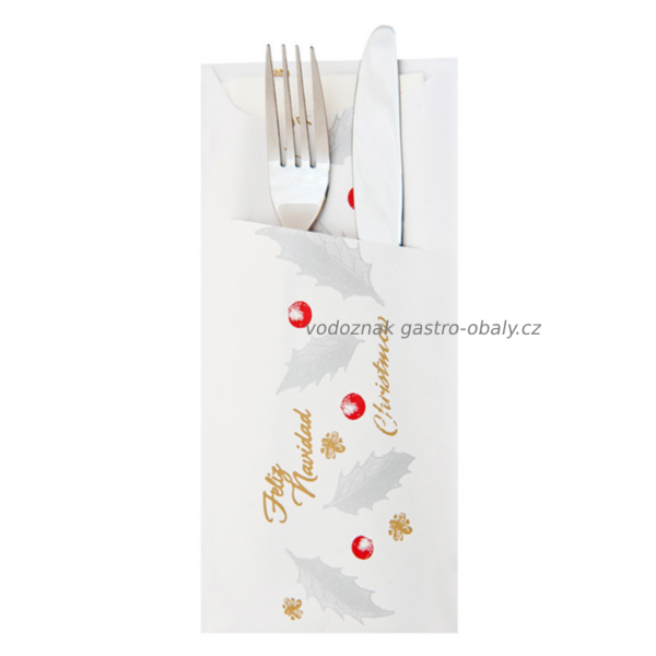 Vánoční obal/kapsa na příbory s vánočním ubrouskem  33x40cm (250ks)
