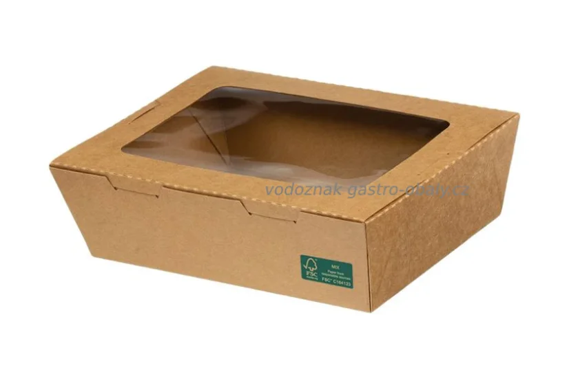 EKO hnědá krabička papírová s okénkem na salát 15x10x4,5cm 700ml (200ks)