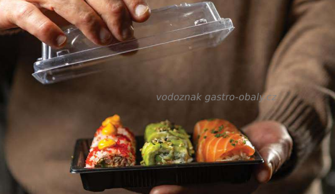 Krabička-miska na sushi černá s víkem 22,1x9x2x2,2cm (400ks)
