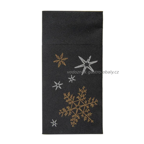 Vánoční AIRLAID  ubrousek složený do kapsy na příbory černý 40x40cm  (700ks)