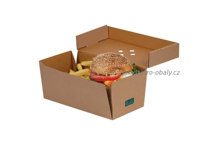 Eko krabička na hamburger a hranolky rozložitelná na talíř kraft 24x12x10cm (100ks)