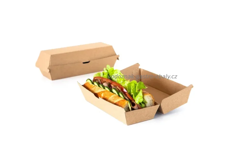 Eko krabička uzavíratelná na hot dog, bagetu kraft 21x7x7,5cm (300ks)