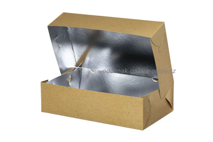 Grill box/cukrářská krabice nepromast. hnědá s ALU hliníkem 29x17,4x8cm (80ks)