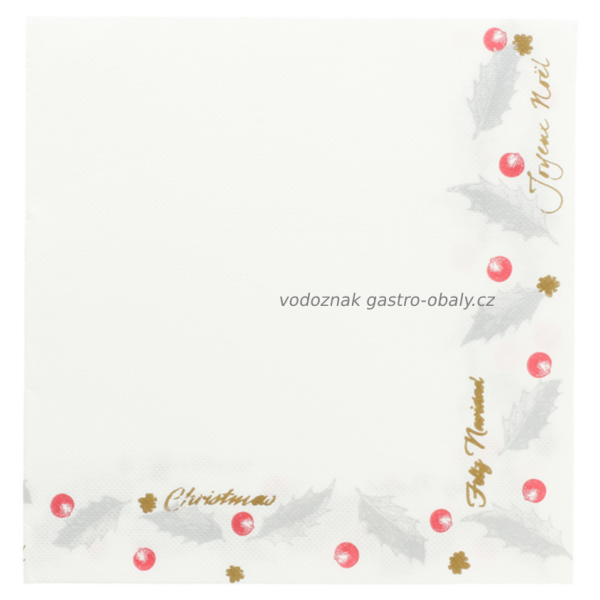 Vánoční ubrousek bílý s potiskem NOËL 40x40cm, DOUBLE POINT (1200ks)
