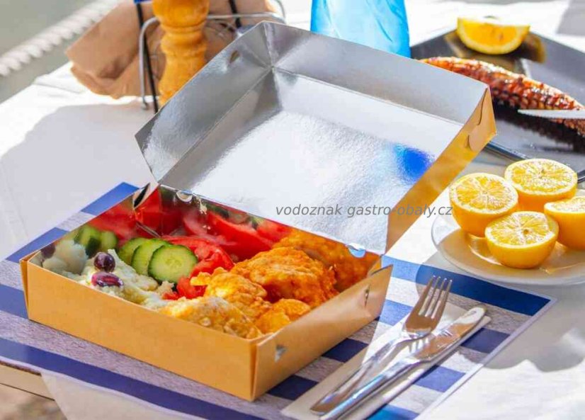 Grill box/ cukrářská krabice nepromast. hnědá s hliníkem 19x14,5x8cm (128ks)