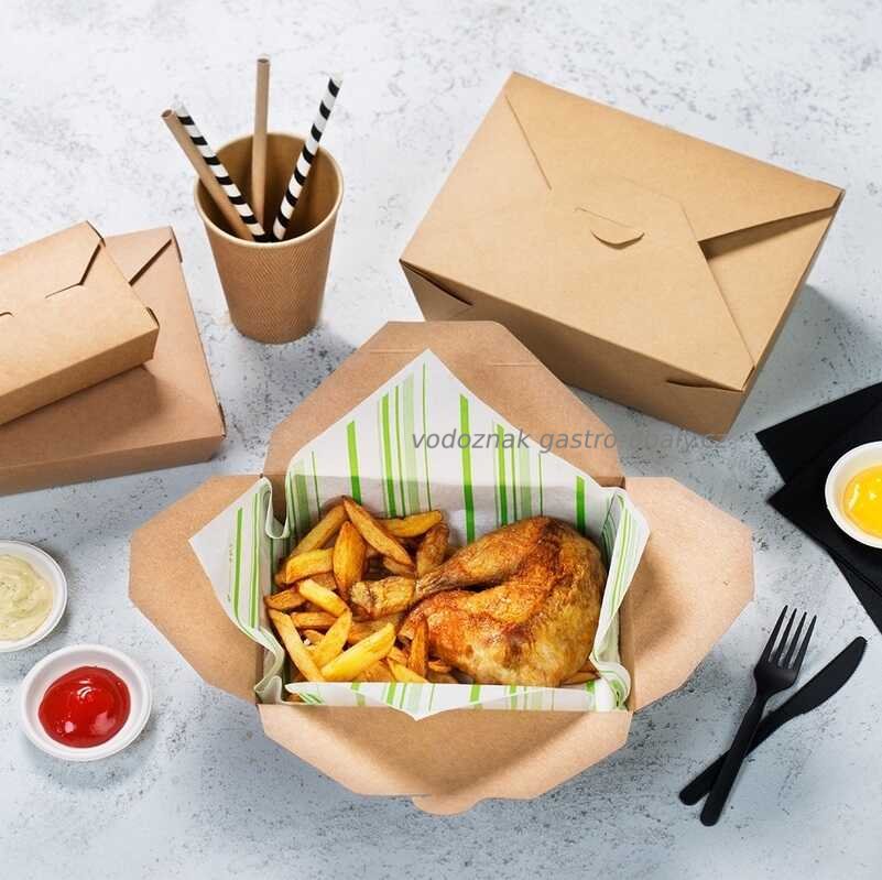 EKO papírová krabička na jídlo/papírový menu box 195x140x63mm