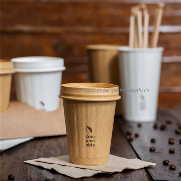 BIO dvouvrstvý / dvoustěnný papírový kelímek hnědý 8oz, 240ml (1000ks)