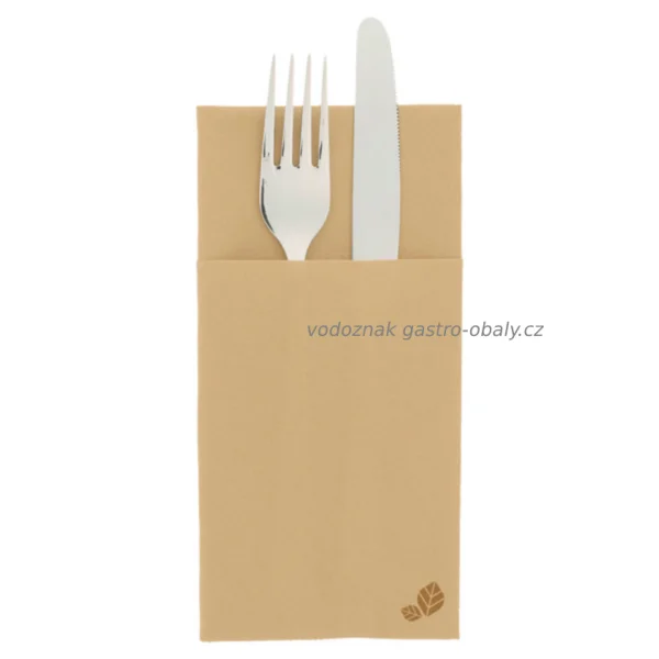 Kompostovatelný ubrousek hnědý AIRLAID složený do kapsy na příbory 33x40cm (700ks)