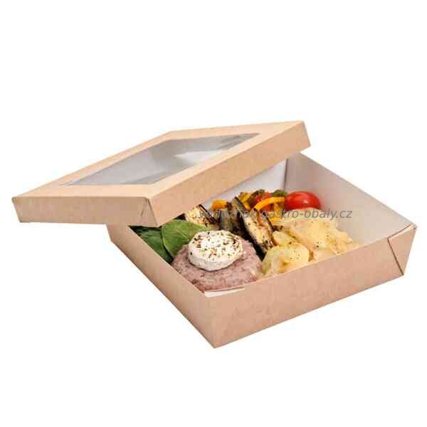 Krabice papírová s víkem s průhledem 14x14x5cm 750ml (250ks)