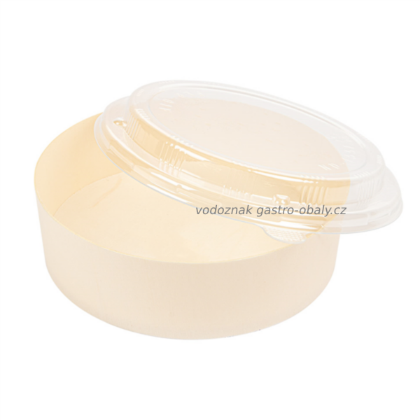 BIO dřevěná miska na salát, poke vč. PET víčka 15,5x4,5cm, 650ml (100ks)