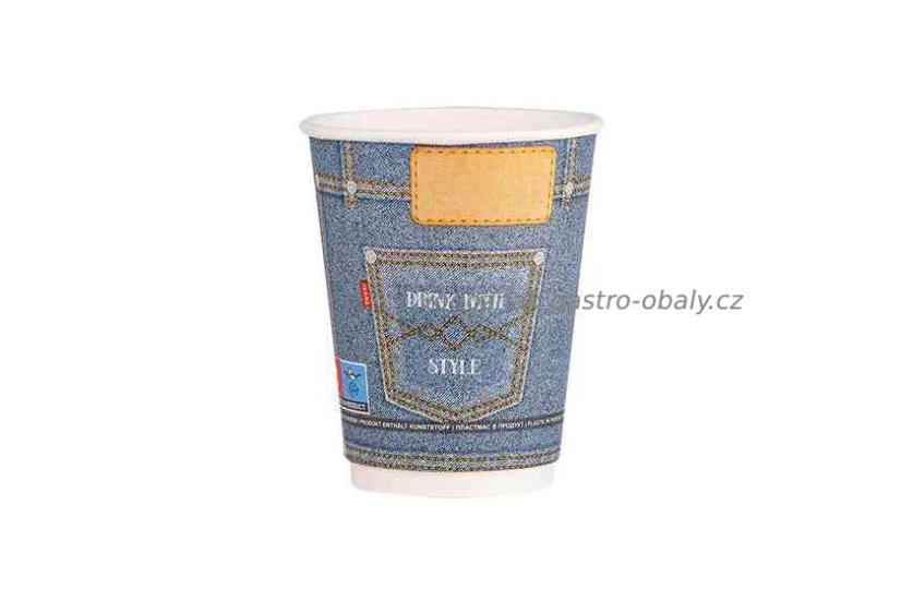 EKO papírový kelímek dvouvrstvý 200ml 8oz JEANS DESIGN (500ks)