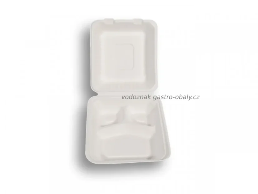 Menubox s víkem 3 dílný z cukrové třtiny 22x20x7,6cm (200ks)