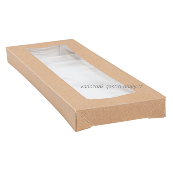 Hnědé papírové víčko s okénkem ke krabičce kraybset - 110x150x20mm (200ks)