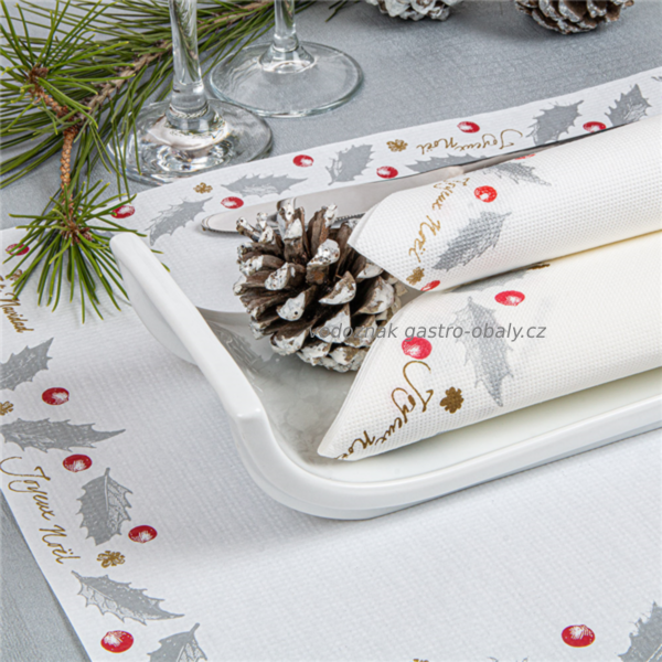 Vánoční ubrousek bílý s potiskem NOËL 40x40cm, DOUBLE POINT (1200ks)