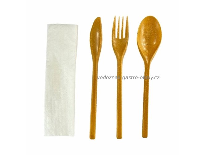 Set WPC příborů s ubrouskem EKO vidlička, nůž, lžíce, ubrousek (350ks)