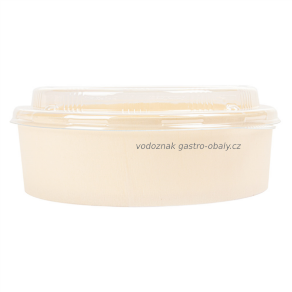 BIO dřevěná miska na salát, poke vč. PET víčka 15,5x4,5cm, 650ml (100ks)