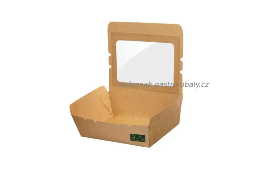 EKO hnědá krabička papírová s okénkem na salát 15x10x4,5cm 700ml (200ks)