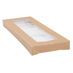 Hnědé papírové víčko s okénkem ke krabičce kraybset - 110x300x20mm (200ks)