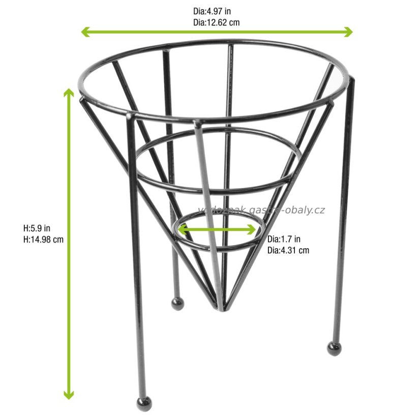 Stojan kovový černý na kornouty, výška 14,98cm, průměr 12,62cm (1ks)