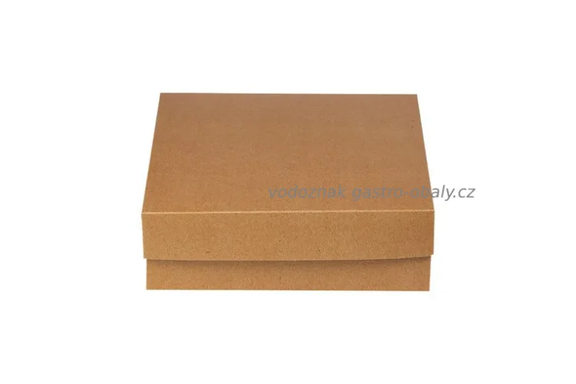 Hnědá papírová krabice s aluminiem/hliníkem na dort, chlebíčky 35x35x10cm (44ks)