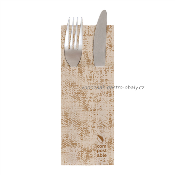 Kompostovatelný ubrousek AIRLAID složený do kapsy na příbory 33x40cm (700ks)