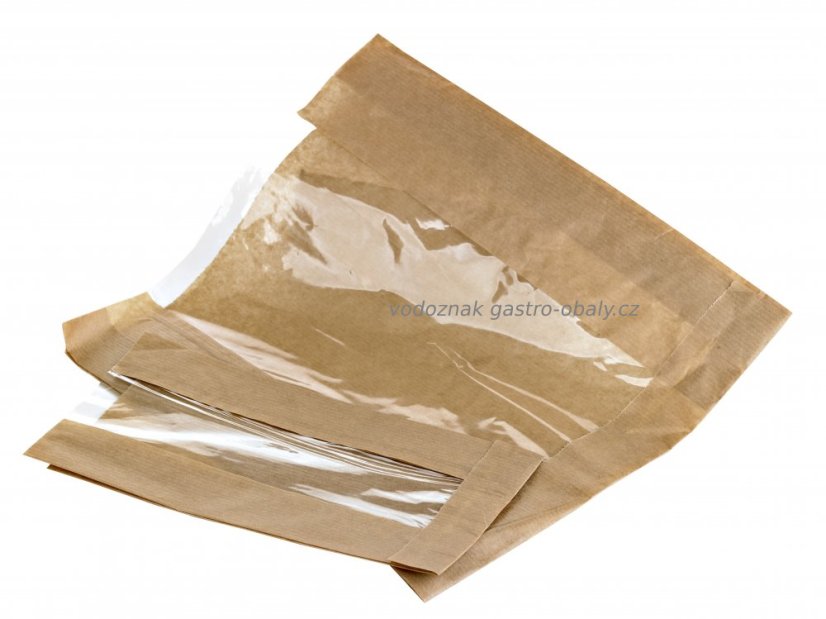 Sáček hnědý s okénkem uprostřed 20+4,5x28 cm (1000ks)