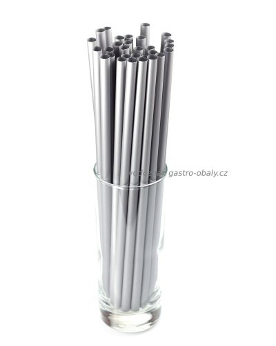 Znovupoužitelné plastové brčko JUMBO stříbrné 25cm 8mm (6000ks)