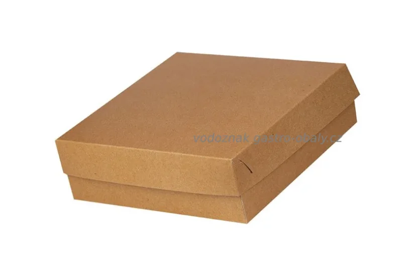 Hnědá papírová krabice s aluminiem/hliníkem na dort, chlebíčky 35x35x10cm (44ks)