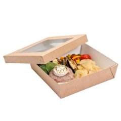 Krabice papírová s víkem s průhledem 14x14x5cm 750ml (250ks)